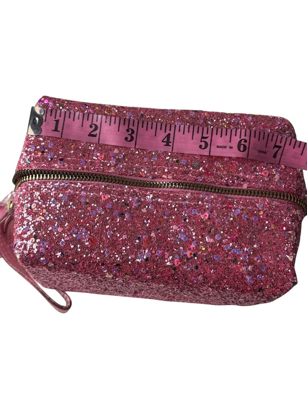 Pink Glitter Top Zipper Travel Makeup Bag Accessory